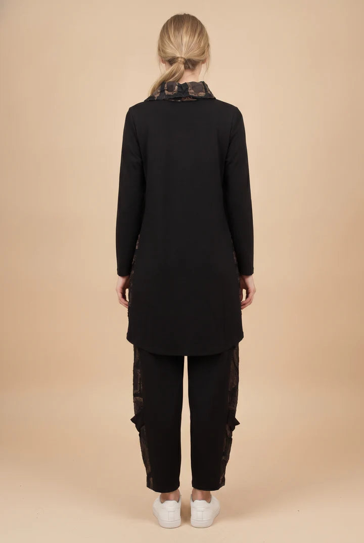 MOONLIGHT Black and Brown Long Zipper Collar Top w/ Pockets - MD6018