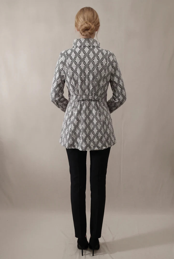 MOONLIGHT Geometric Patterned Asymmetric Zip Up Jacket w/ Cinched Back - MJ6006