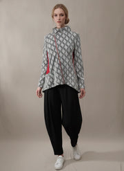 MOONLIGHT Geometric Patterned Asymmetric Zip Up Jacket w/ Cinched Back - MJ6006