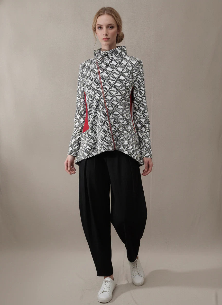 MOONLIGHT Geometric Patterned Asymmetric Zip Up Jacket w/ Cinched Back - MJ6006