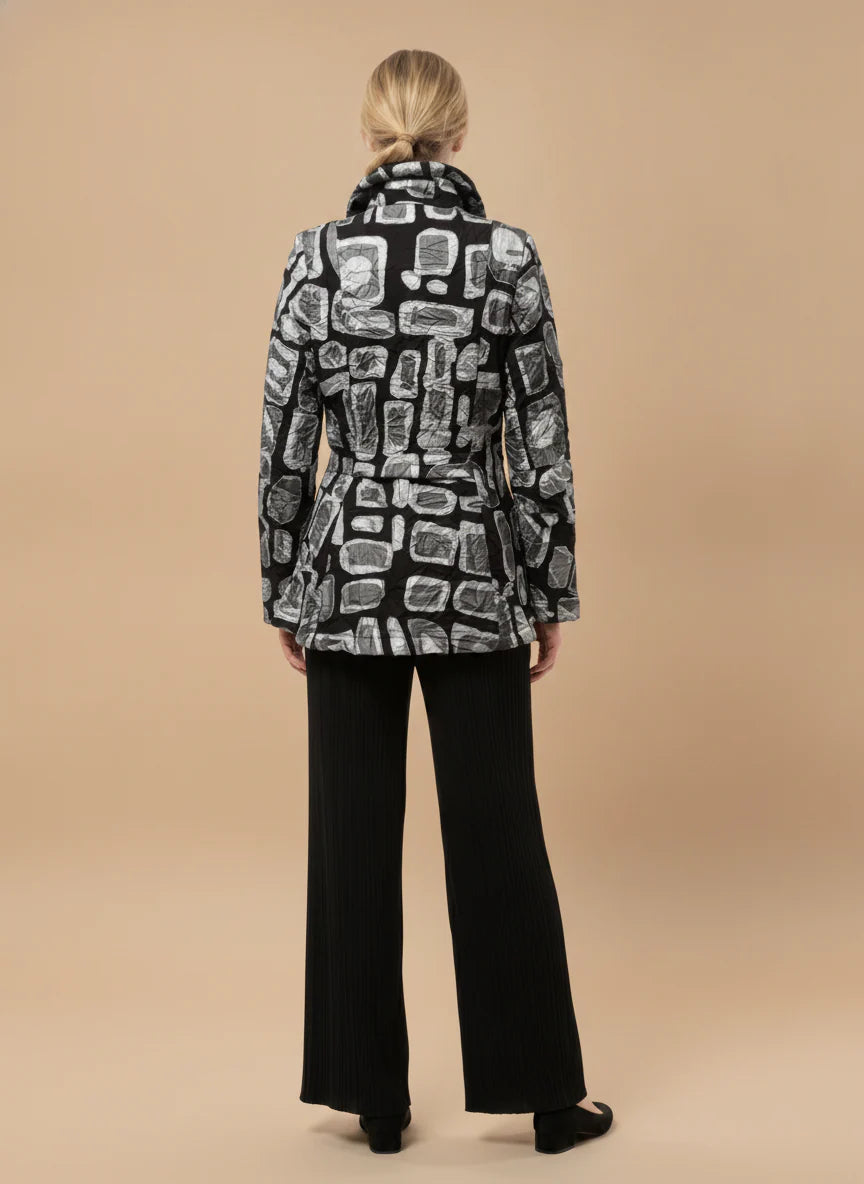 MOONLIGHT Silver and Black Geometric Quilted Longsleeve Collar Jacket - MJ6009