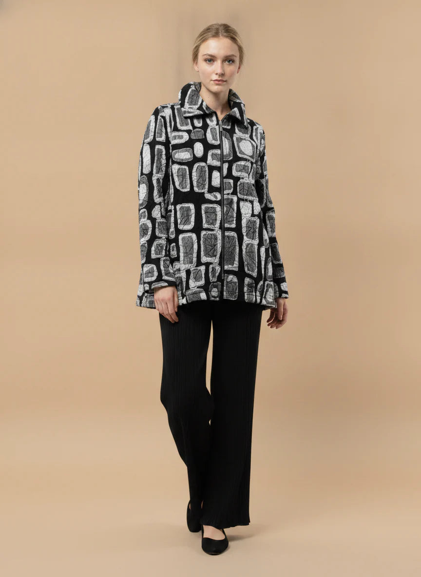 MOONLIGHT Silver and Black Geometric Quilted Longsleeve Collar Jacket - MJ6009