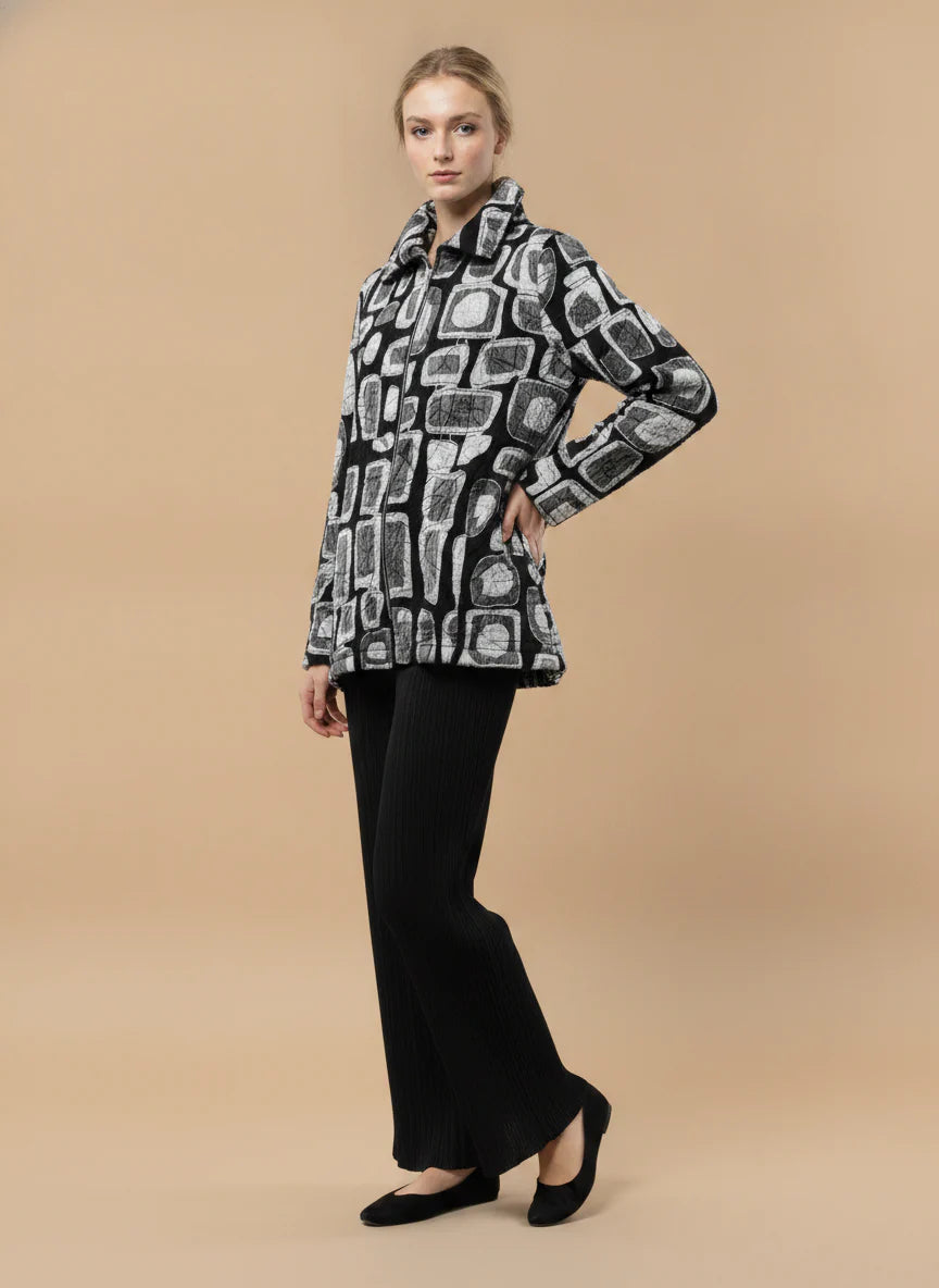 MOONLIGHT Silver and Black Geometric Quilted Longsleeve Collar Jacket - MJ6009