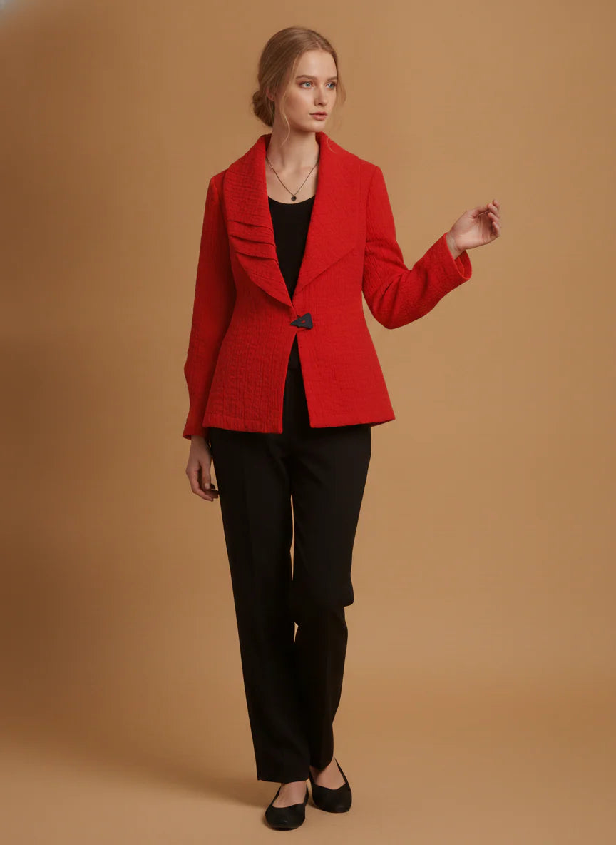 MOONLIGHT Red One Button Collared Jacket - MJ6010 - RED