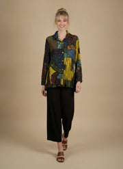 MOONLIGHT Multicolor Abstract Button Down Collar Top - MJ6011 - KIWI/MIX