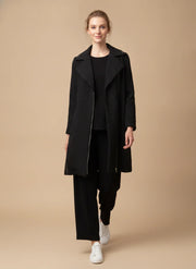 MOONLIGHT Black Long Zip Up Collared Coat - MJ6015 - BLACK