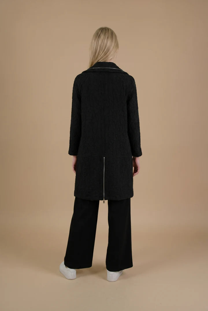 MOONLIGHT Black Long Zip Up Collared Coat - MJ6015 - BLACK