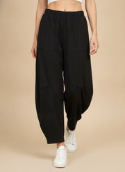MOONLIGHT Black Mid Rise Balloon Pant w/ Hem Detailing - MP6033