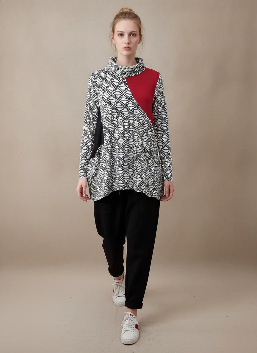 MOONLIGHT Geometric Patterned Mock Neck Top - MT6002