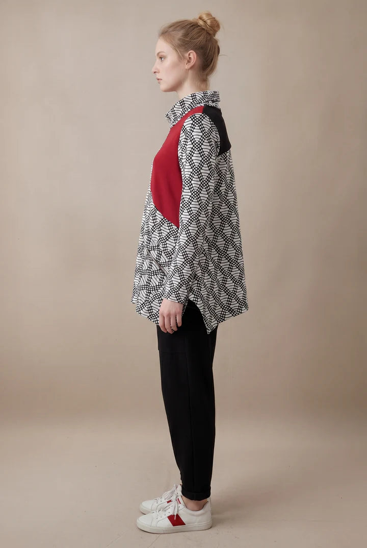 MOONLIGHT Geometric Patterned Mock Neck Top - MT6002