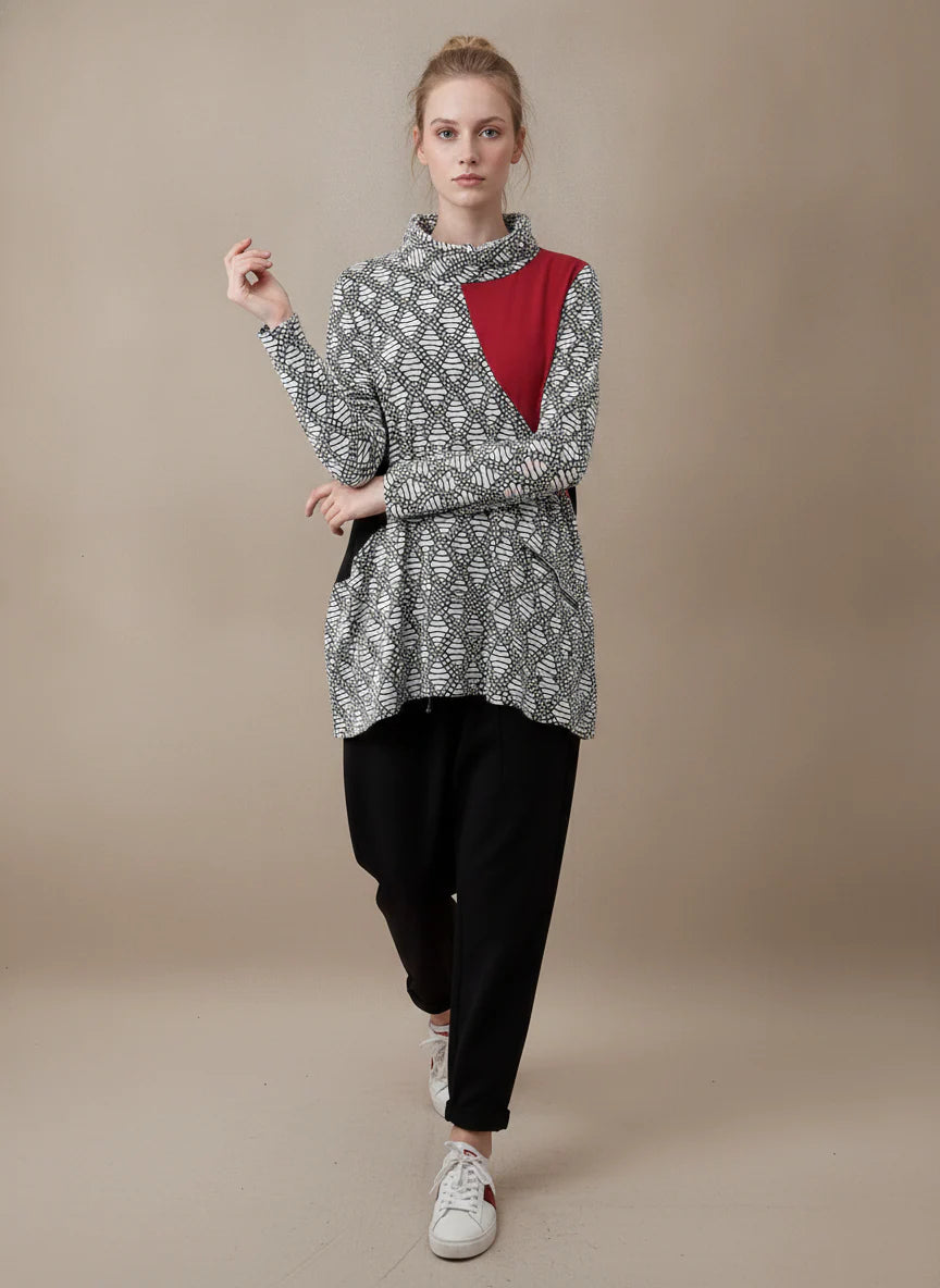 MOONLIGHT Geometric Patterned Mock Neck Top - MT6002