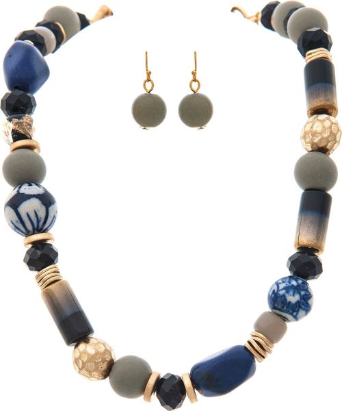 RAIN Gold Chunky Blue Mix Bead Necklace - N2594G