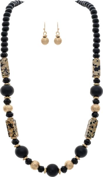 RAIN Gold Black Dalmatian Jasper Earrings - N2881G
