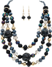 RAIN Gold Black Grey Chunky Glass Bead Earrings - N928G