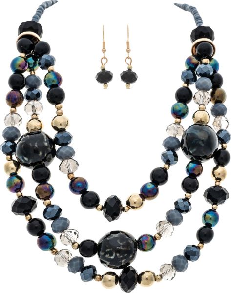 RAIN Gold Black Grey Chunky Glass Bead Earrings - N928G