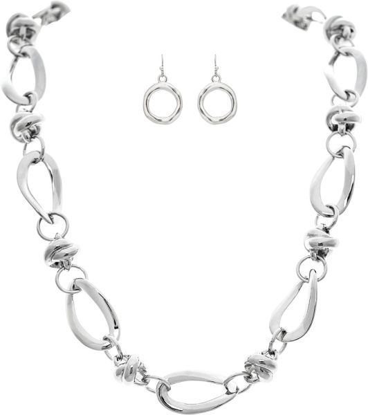 RAIN Shiny Rhodium Silver Open Twisted Oval Love Knot Chain Necklace - N3361S