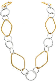 RAIN Gold Rope Texture Ellipse and Silver Rings Alternating Necklace