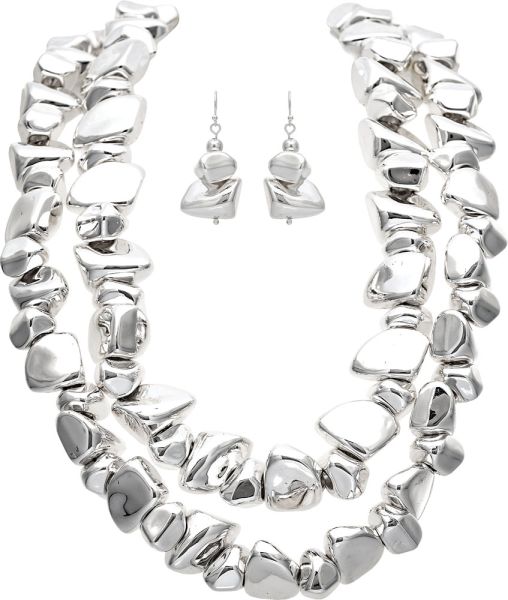 RAIN Silver Shiny Silver Chunky Nuggets Necklace - N3486S