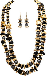 RAIN Gold Black Chunky Nuggets Two Row Necklace - N3487G
