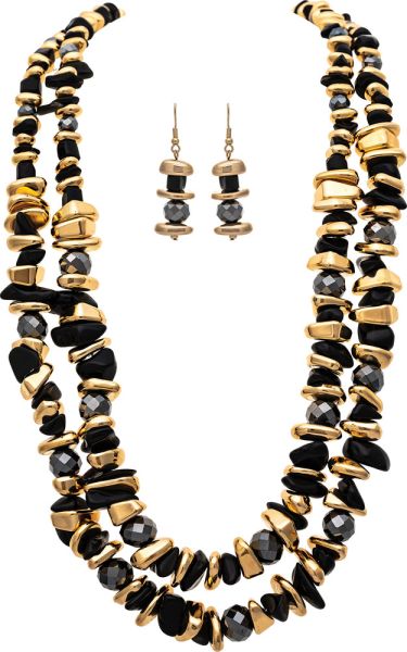 RAIN Gold Black Chunky Nuggets Two Row Necklace - N3487G