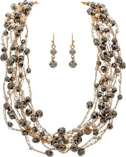 RAIN Gold Grey Faux Pearl Metal Weave Necklace - N3503GY