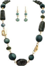 RAIN Gold Shapes Chunky Multicolor Green Bead Necklace - N3511G