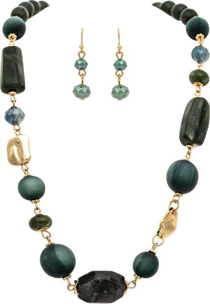 RAIN Gold Shapes Chunky Multicolor Green Bead Necklace - N3511G