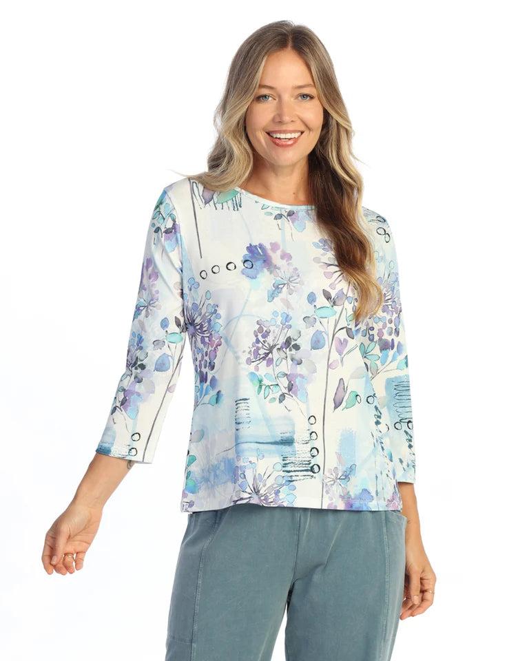 JESS & JANE Open Stretch Round Neck Top w/ 3/4 Sleeves - OS1-2286 - WISHFUL