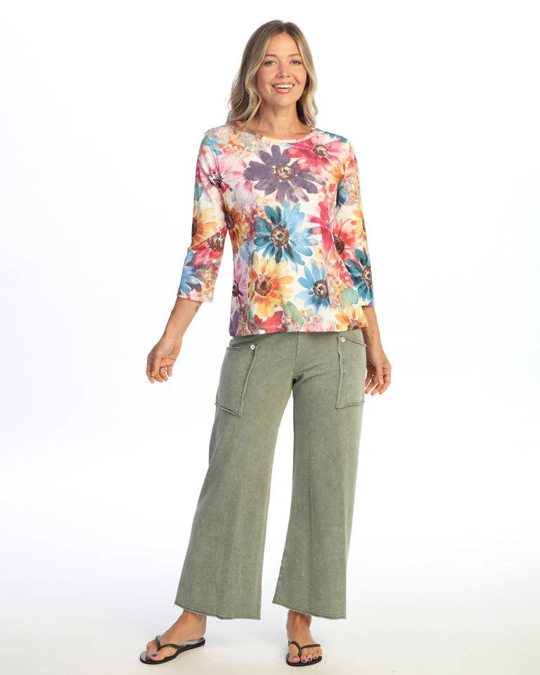 JESS & JANE Open Stretch Round Neck Top w/ 3/4 Sleeves - OS1-2291 - JARDIN