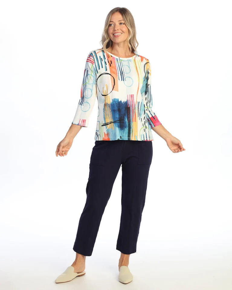 JESS & JANE Open Stretch Round Neck Top w/ 3/4 Sleeves - OS1-2309 - IMPROV