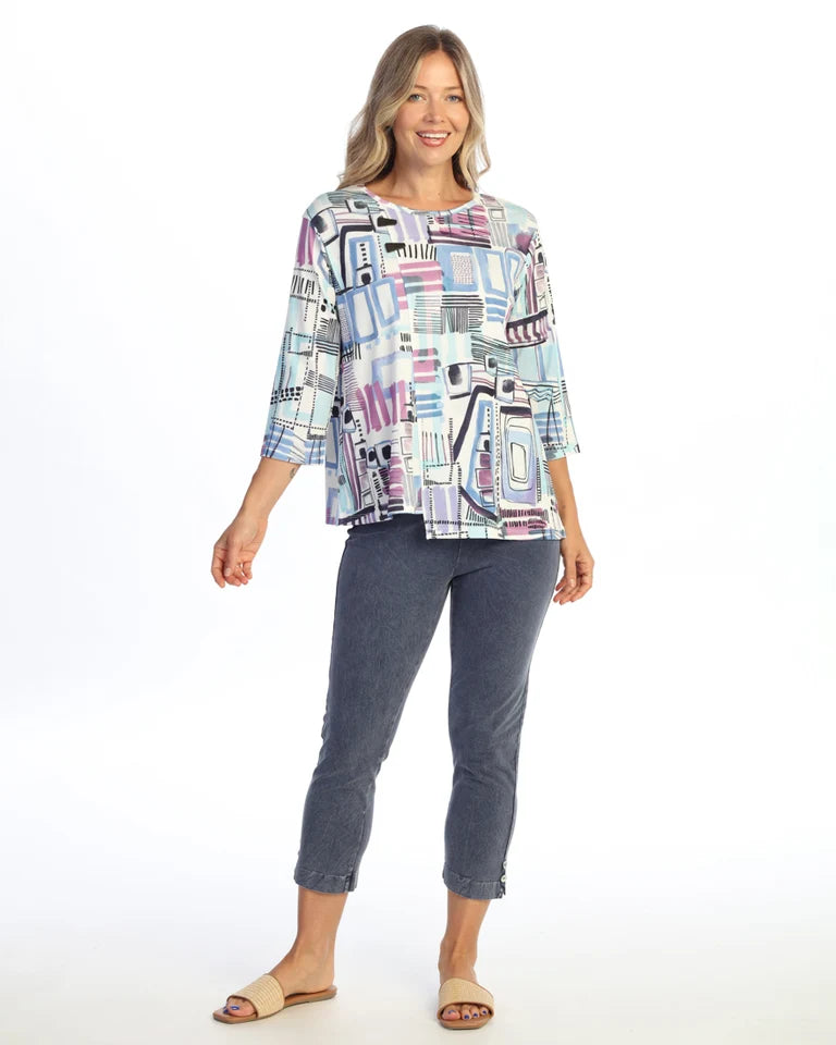 JESS & JANE Open Stretch Top w/ Asymmetric Hem and 2 Button Accent - OS2-2315 - OFF BEAT