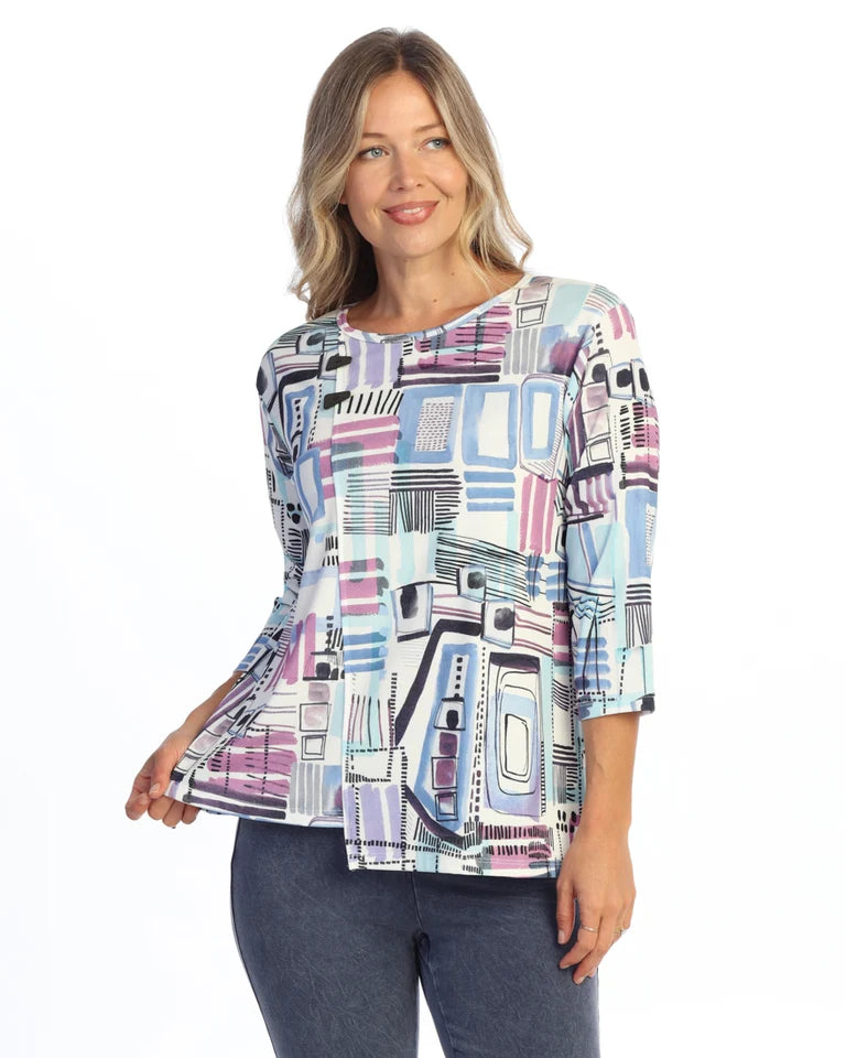 JESS & JANE Open Stretch Top w/ Asymmetric Hem and 2 Button Accent - OS2-2315 - OFF BEAT