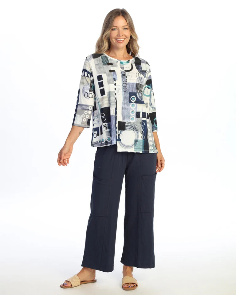 JESS & JANE Open Stretch Top w/ Asymmetric Hem and 2 Button Accent - OS2-2319 - LAPIS