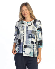 JESS & JANE Open Stretch Top w/ Asymmetric Hem and 2 Button Accent - OS2-2319 - LAPIS