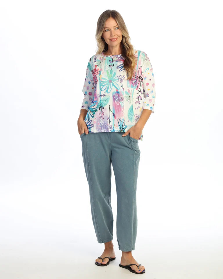 JESS & JANE Open Stretch Boxy Top w/ Step Hem and Mix-Match Sleeves - OS3-2295 - REVERIE