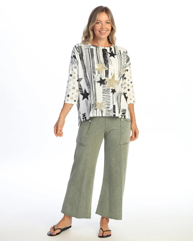 JESS & JANE Open Stretch Boxy Top w/ Step Hem and Mix-Match Sleeves - OS3-2298 - STELLAR