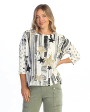 JESS & JANE Open Stretch Boxy Top w/ Step Hem and Mix-Match Sleeves - OS3-2298 - STELLAR