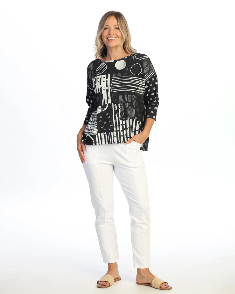 JESS & JANE Open Stretch Boxy Top w/ Step Hem and Mix-Match Sleeves - OS3-2300-  BOOGIE