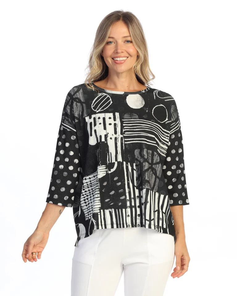 JESS & JANE Open Stretch Boxy Top w/ Step Hem and Mix-Match Sleeves - OS3-2300-  BOOGIE