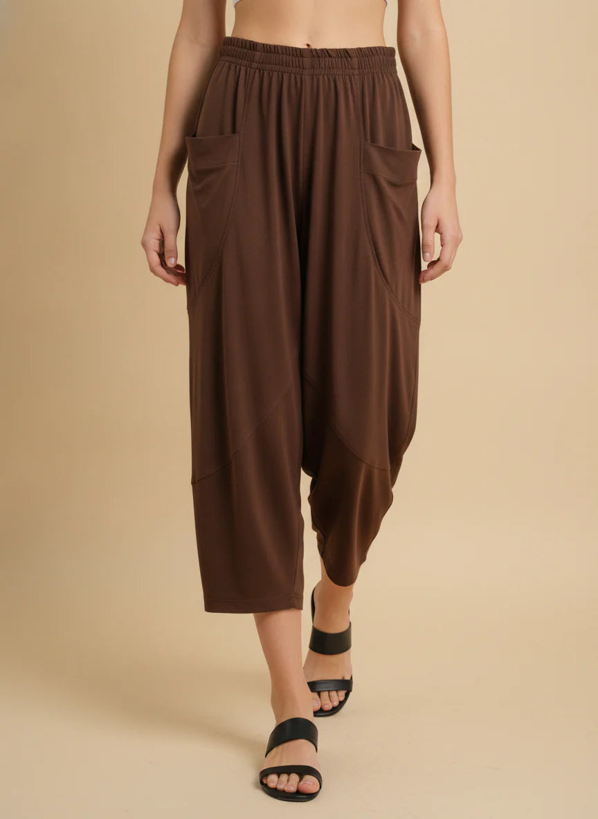 MOONLIGHT Brown Flowy Pant w/ Pockets - P3167ITY - BROWN