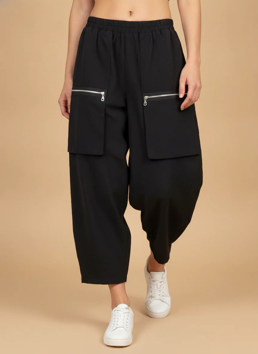 MOONLIGHT Black Zipper Pocket Pant - P4306 - BLACK