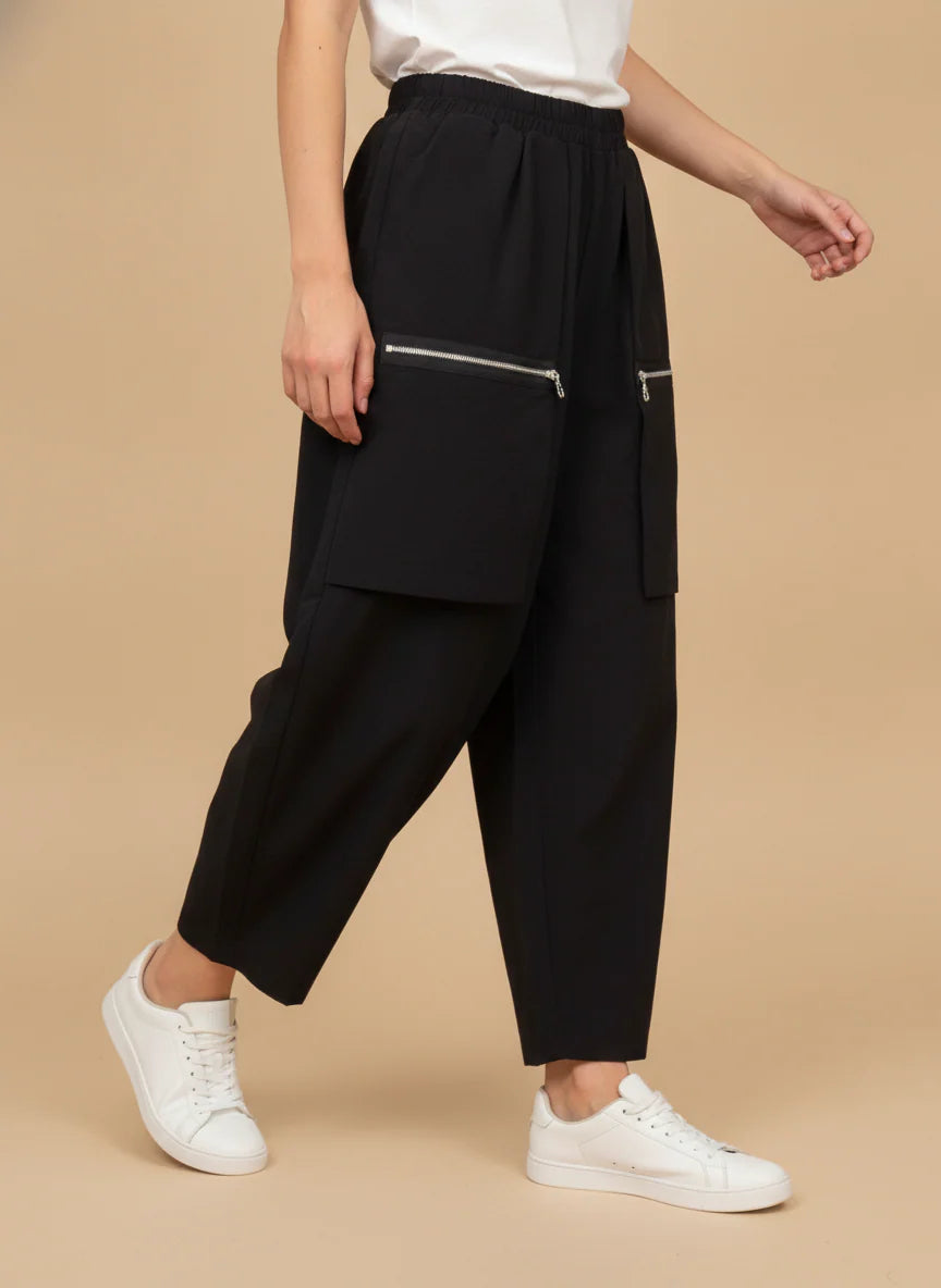 MOONLIGHT Black Zipper Pocket Pant - P4306 - BLACK