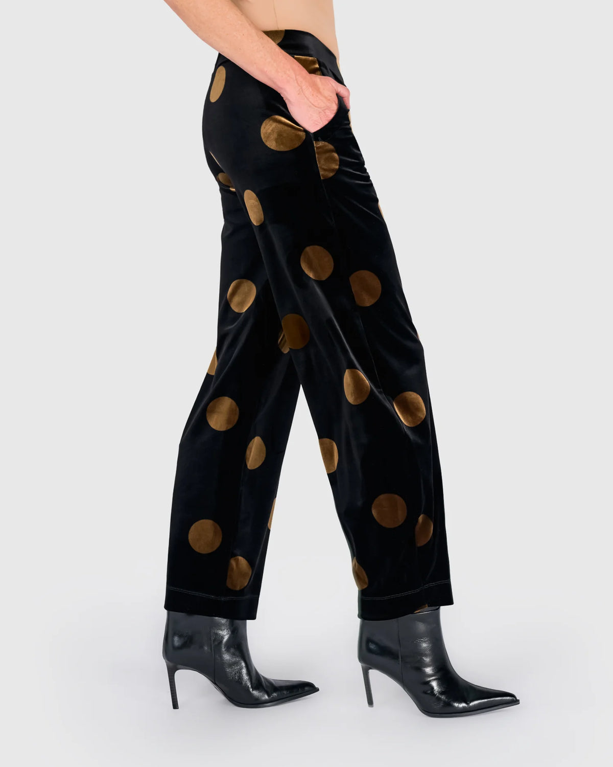 ALEMBIKA Everyday Velvet Flow Pants - AP716E - BLACK/GOLD DOT