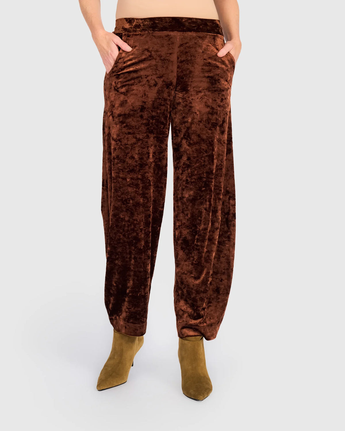 ALEMBIKA Crushed Velvet Flow Pants - AP718M - MAPLE
