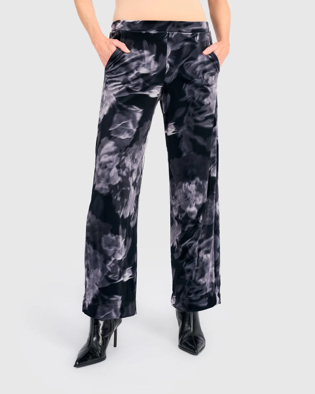 ALEMBIKA Elemi Velvet Straight Pants - AP720F - SMOKE FLORA