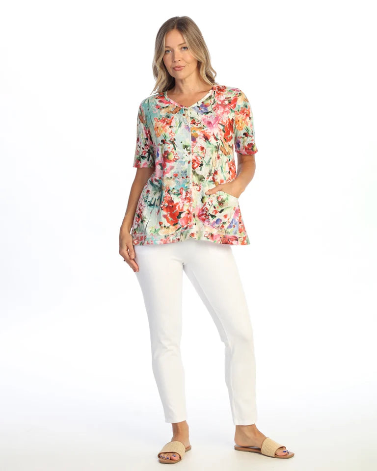JESS & JANE Slub Hacci V-Neck w/ Elbow Sleeves and Pocket - PH2-2317 - BOTANIQUE