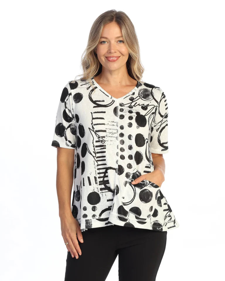 JESS & JANE Slub Hacci V-Neck w/ Elbow Sleeves and Pocket - PH2-2322 - IN CIRCLES