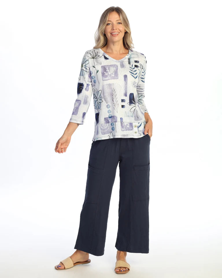 JESS & JANE Slub Hacci Top w/ Layered Hem and Shell Buttons - PH3-2292 - JOYFUL