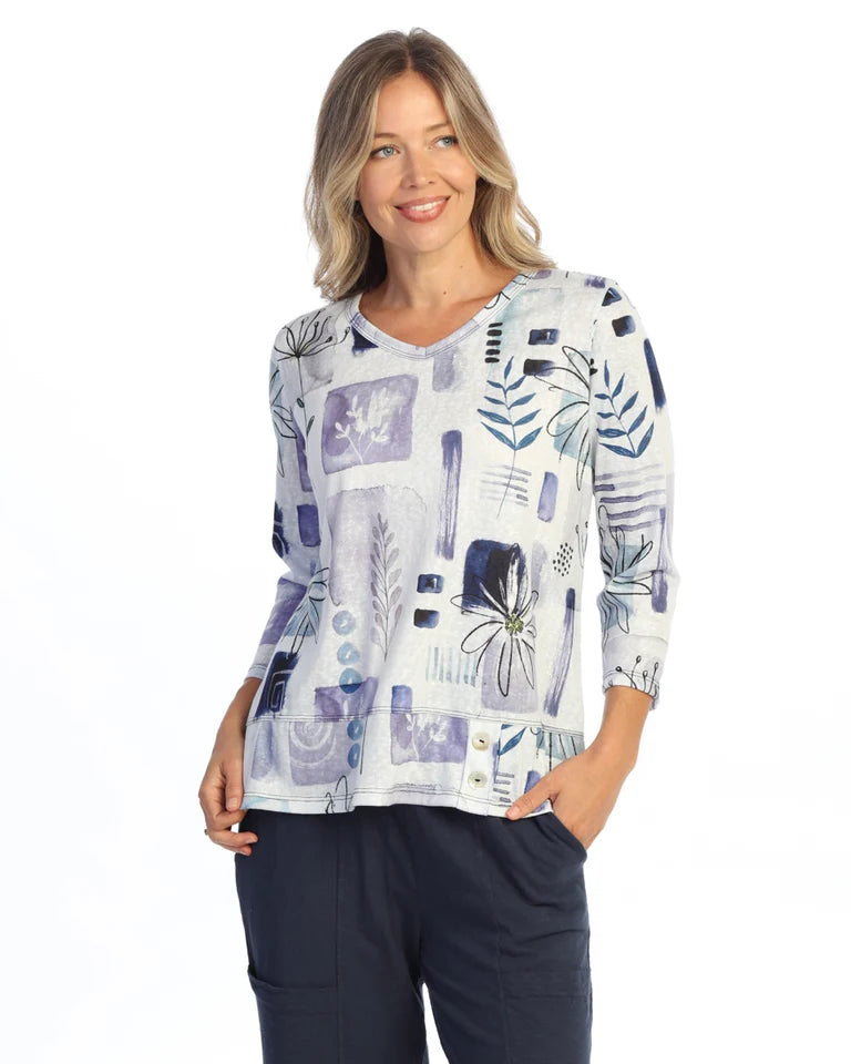 JESS & JANE Slub Hacci Top w/ Layered Hem and Shell Buttons - PH3-2292 - JOYFUL