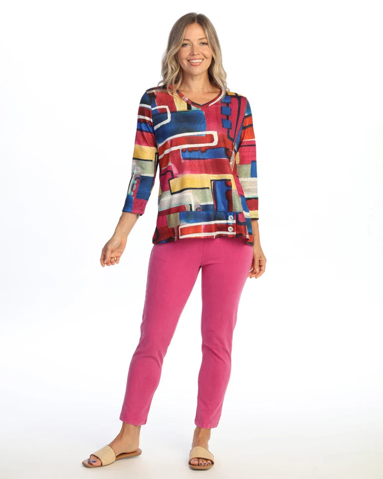 JESS & JANE Slub Hacci Top w/ Layered Hem and Shell Buttons - PH3-2293 - CINEMA